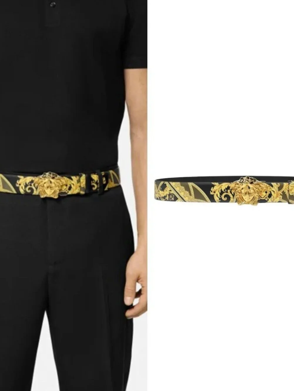 Versace Black | Barocco Reversible Leather Belt 95 IT 38 US W/ Box & Dust Bag - Picture 5 of 7